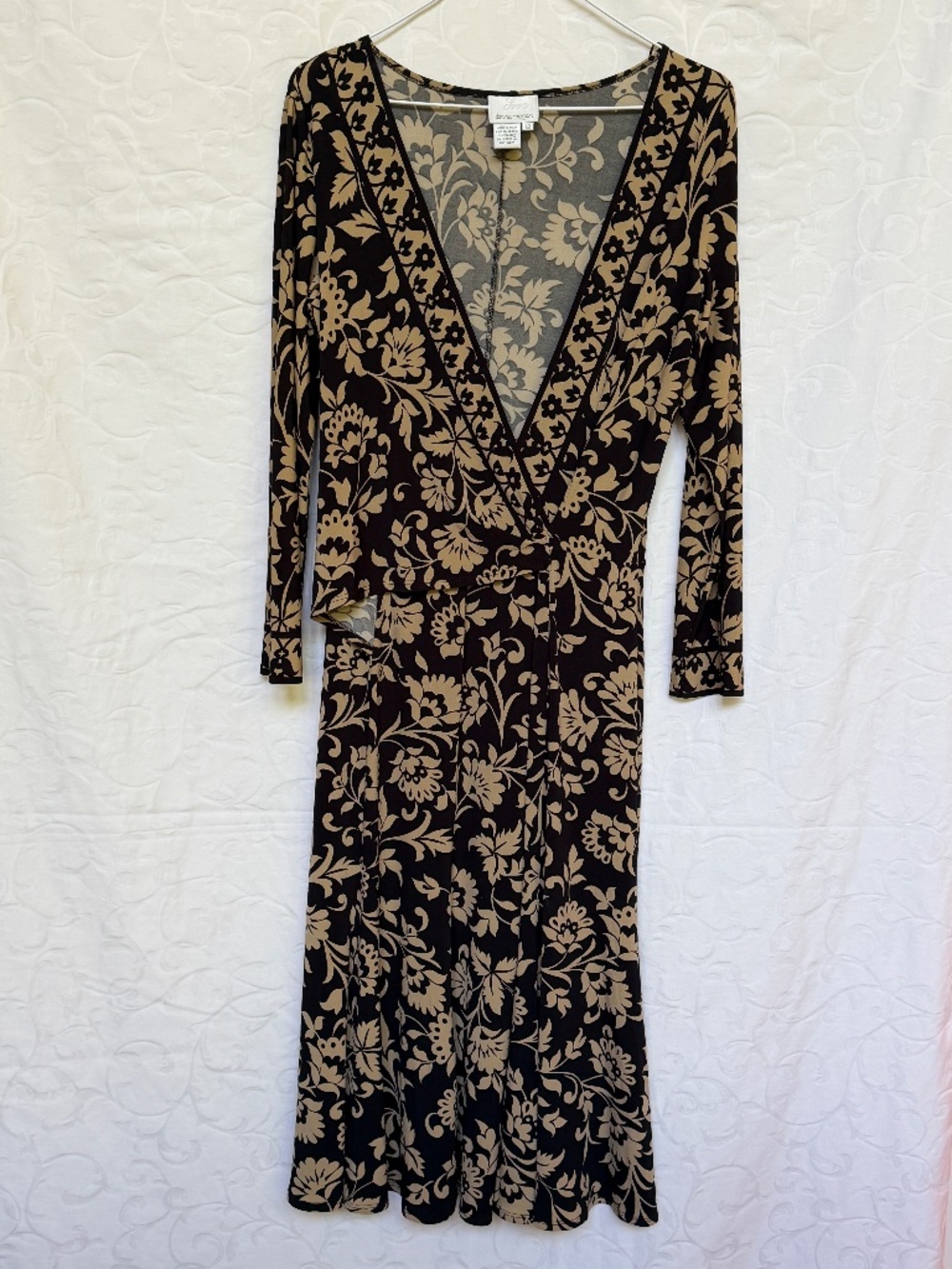 3-Quarter Sleeve Midi Dress Black and Tan Floral Sz 12